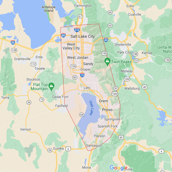 Utah Balloon Creations Service Area Map
